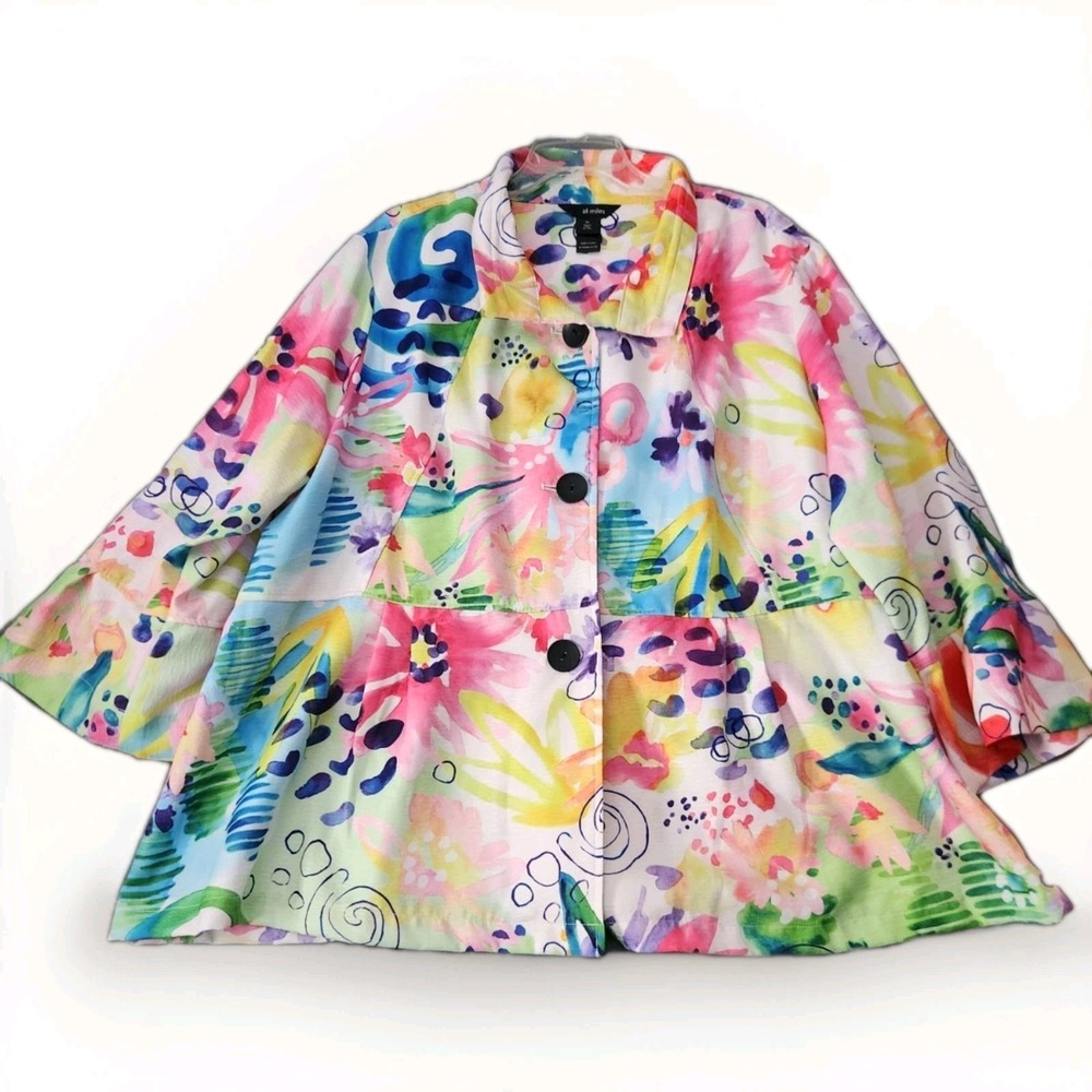 NWT Ali Miles Jacket Womens Watercolor Art To Wear Abstract Colorful 2X